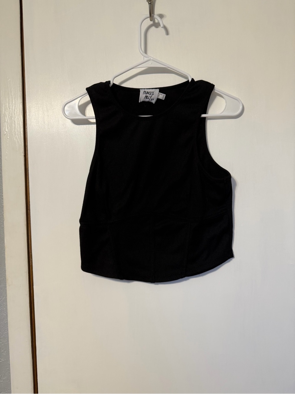 Princess Polly Black Ribbed Cropped Tank